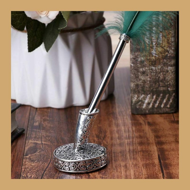 Acxico 1Pcs Vintage Round Metal Insertion Pen Holder Feather Quill Dip Pens Base for School Office Supplies Student Gift - Image 3